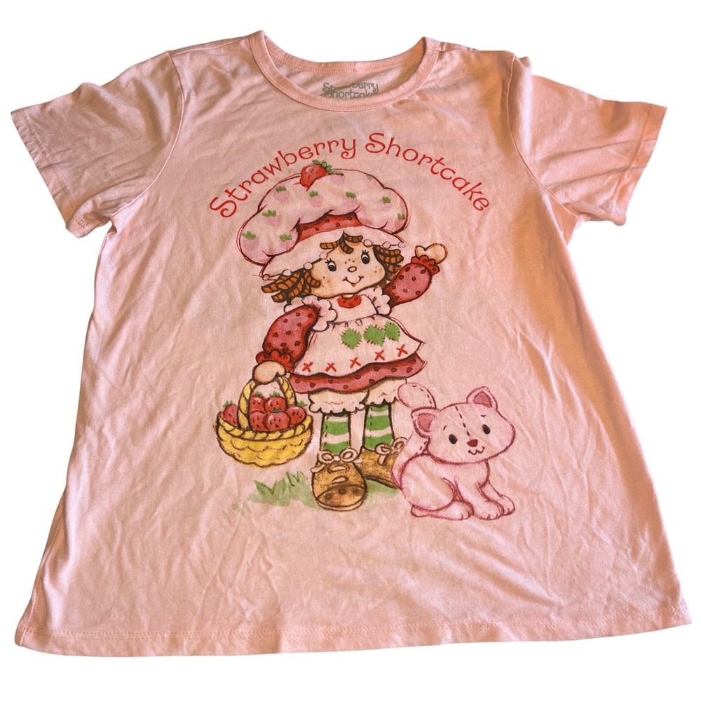 Strawberry Shortcake Pink Graphic Tee Double Sided Print Hybrid Apparel Medium